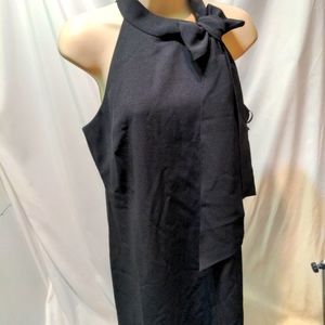 Vince Camuto black sleeveless midi dress bow on shoulder Sz 10P NWT
